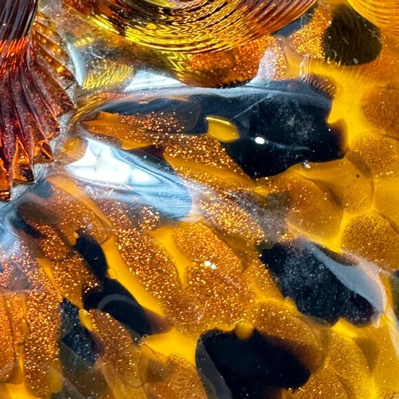 Art Glass Pumpkin Amber Orange Leopard Spot Ribbon Stem Shimmer 7 Inch - Picture 7 of 9